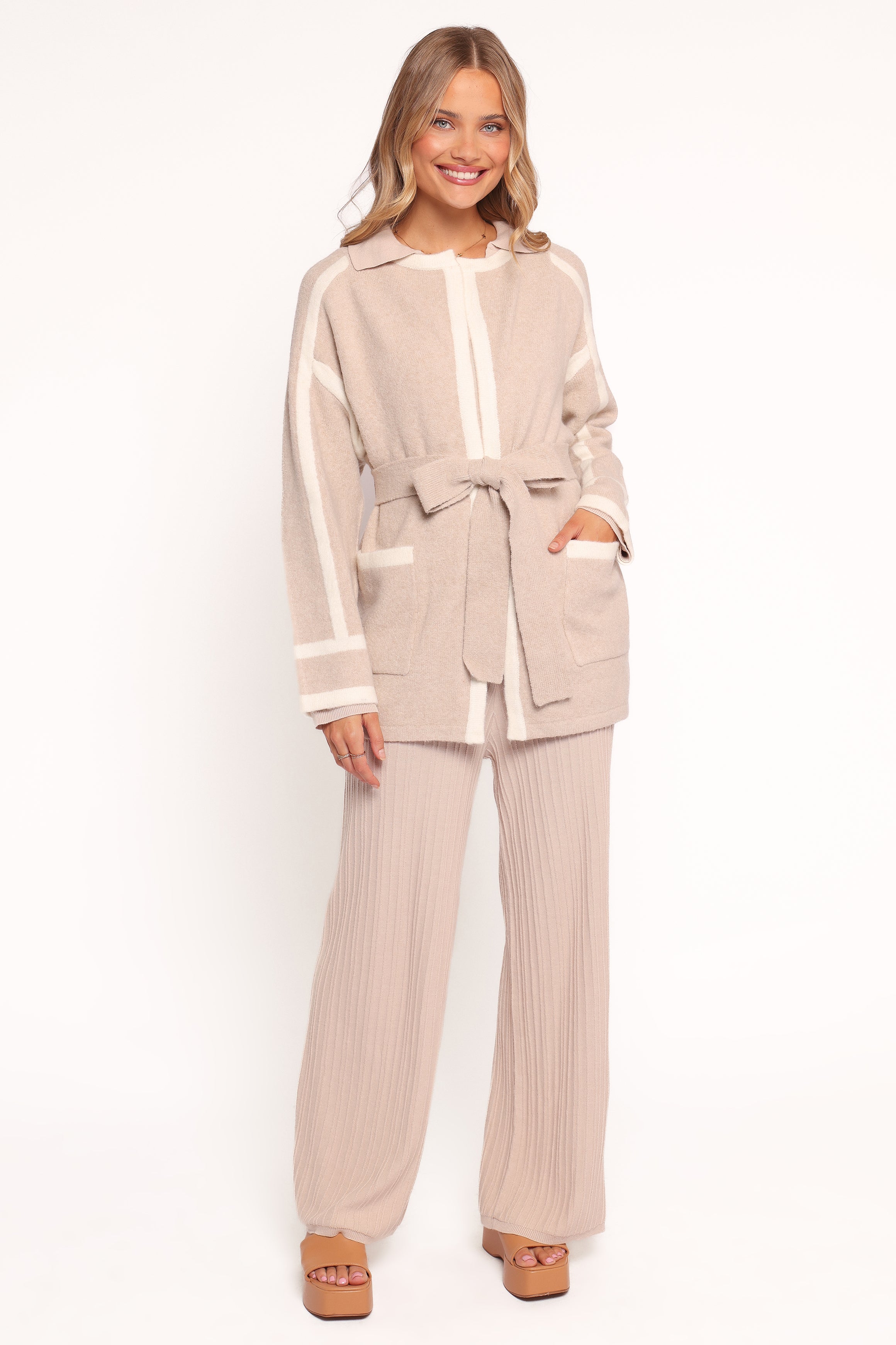 Petal and Pup USA OUTERWEAR Maloney Tie Front Coatigan - Beige