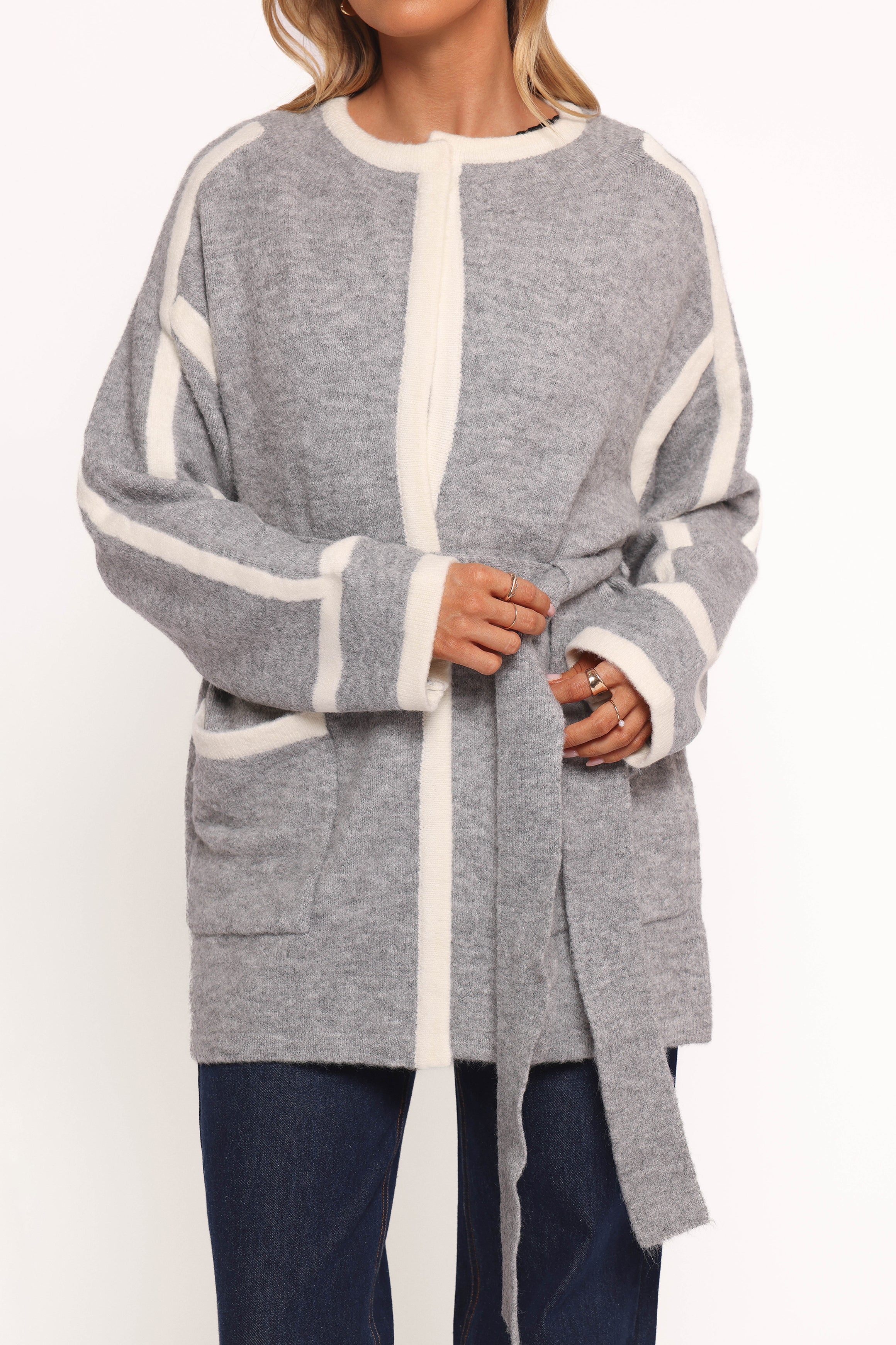 Petal and Pup USA OUTERWEAR Maloney Tie Front Coatigan - Grey