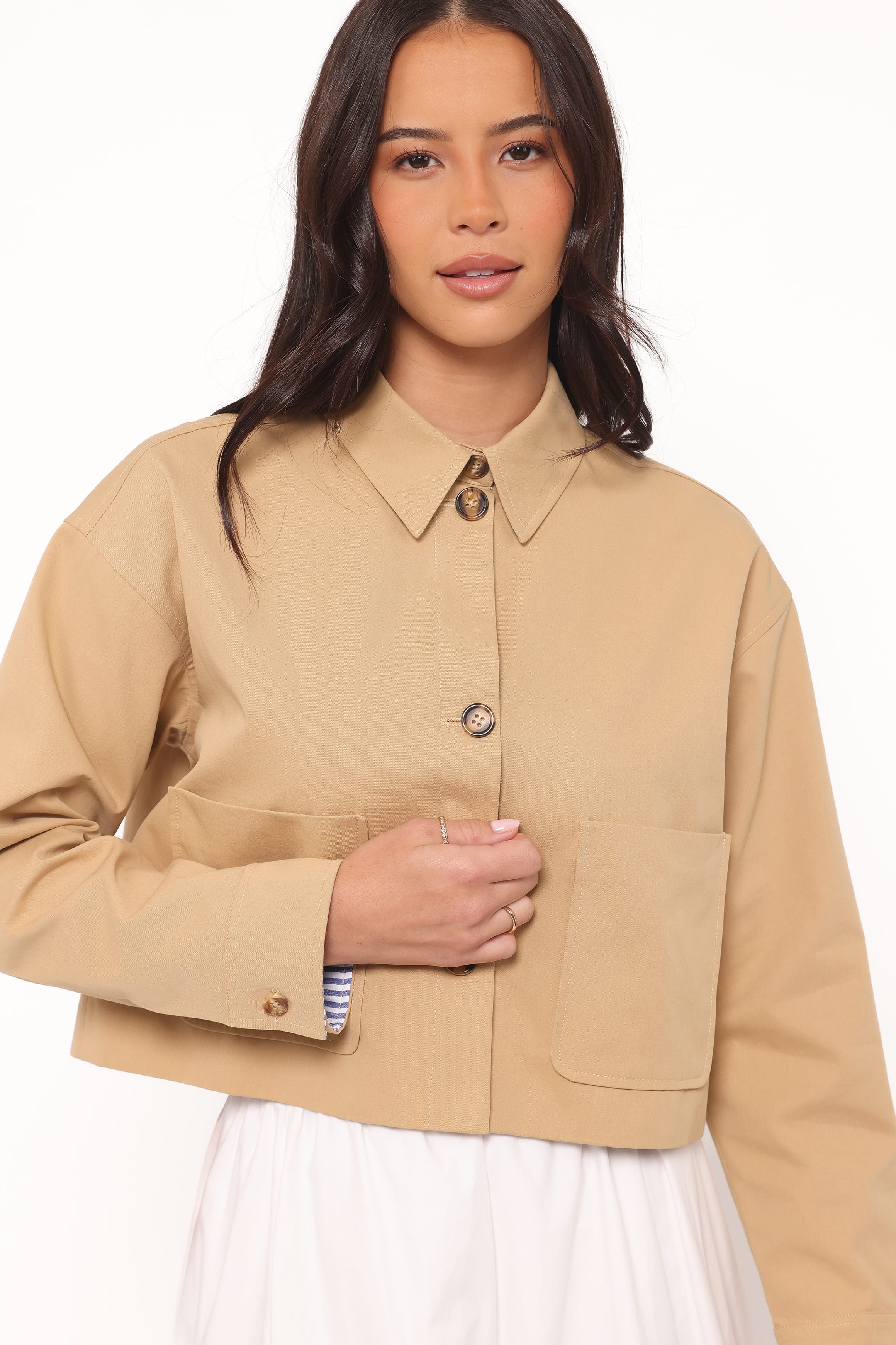Petal and Pup USA OUTERWEAR Mattie Cropped Trucker Jacket - Taupe