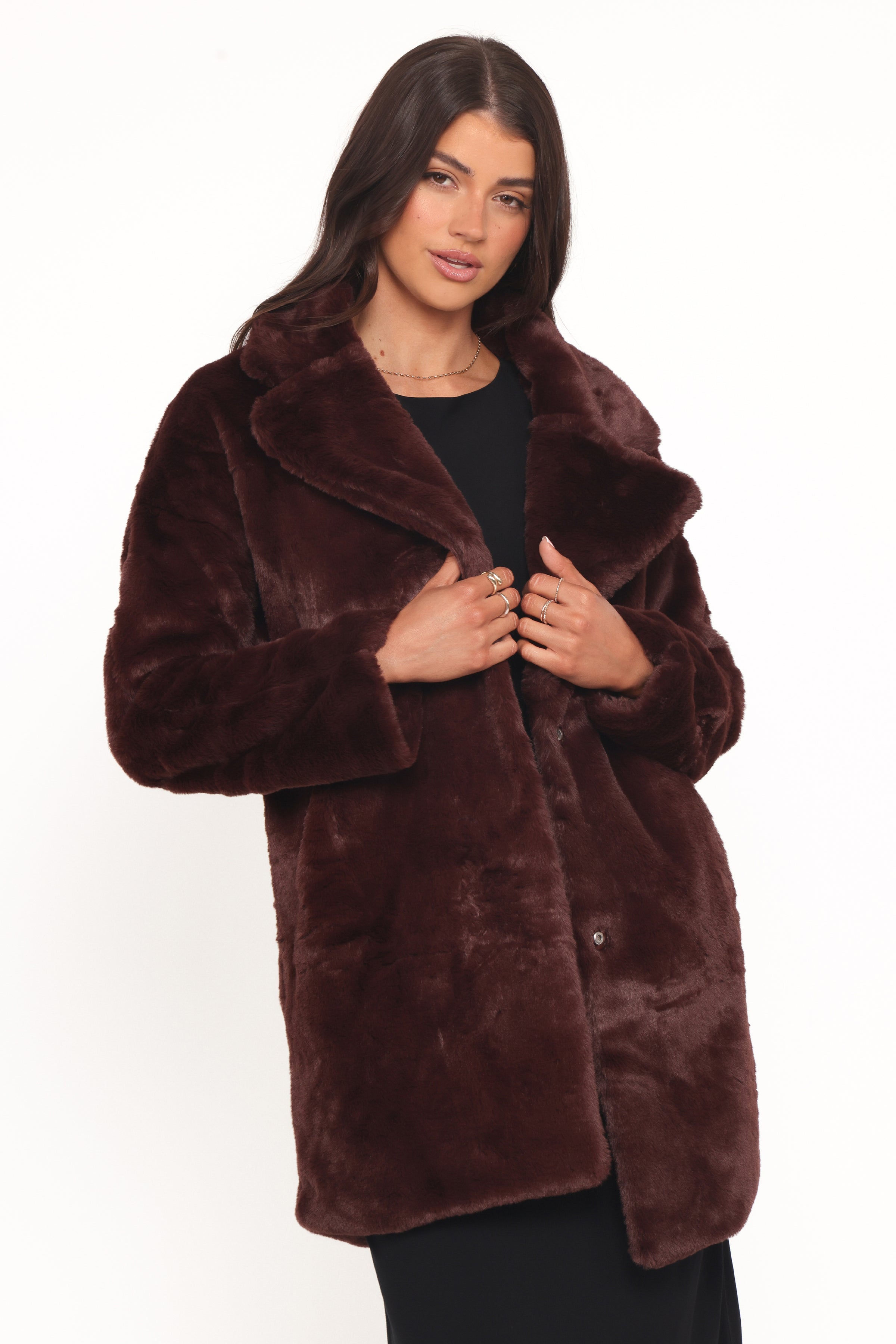 Petal and Pup USA OUTERWEAR Meeka Faux Fur Jacket - Burgundy