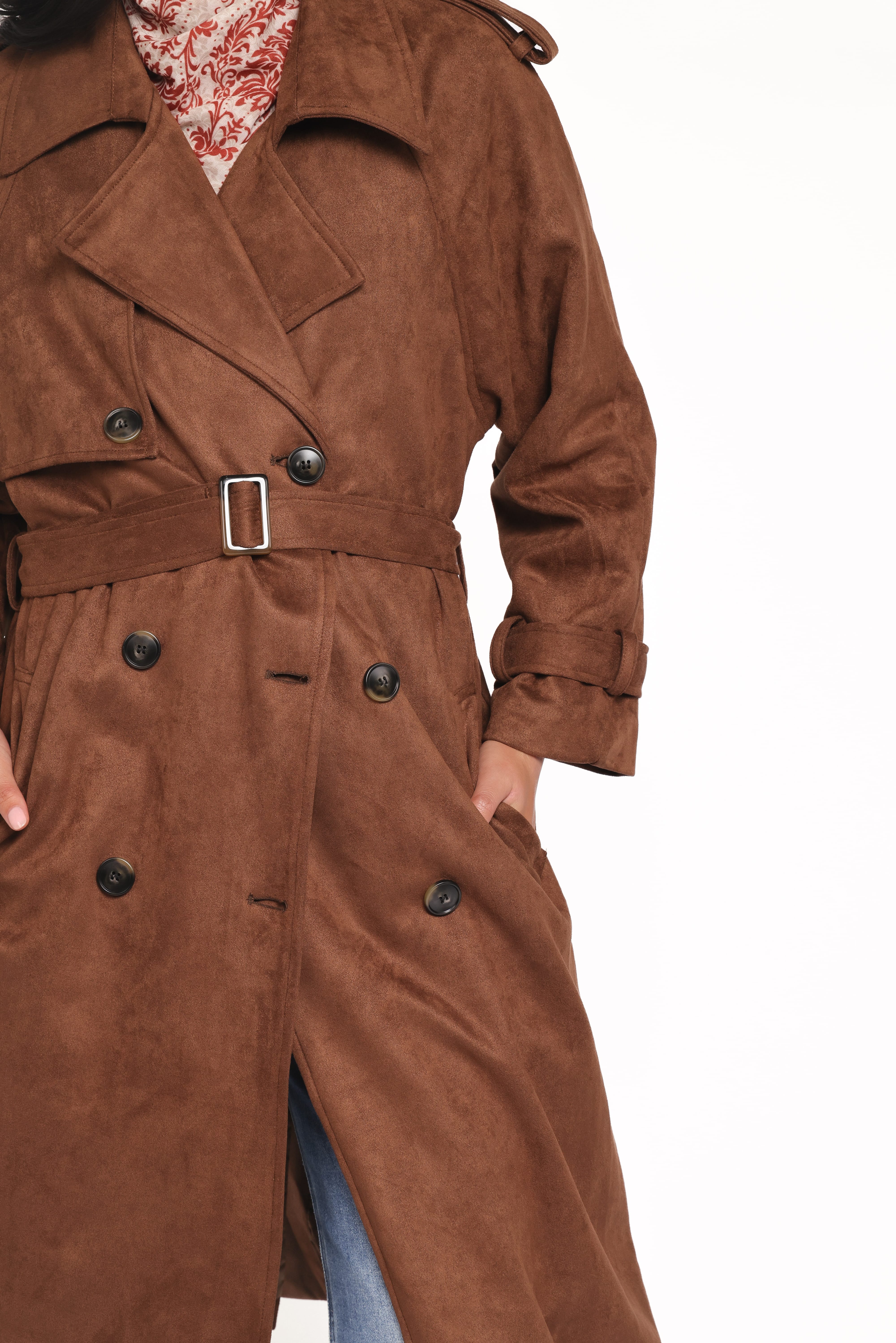 Micha Faux Suede Trench Coat - Brown | Petal & Pup USA