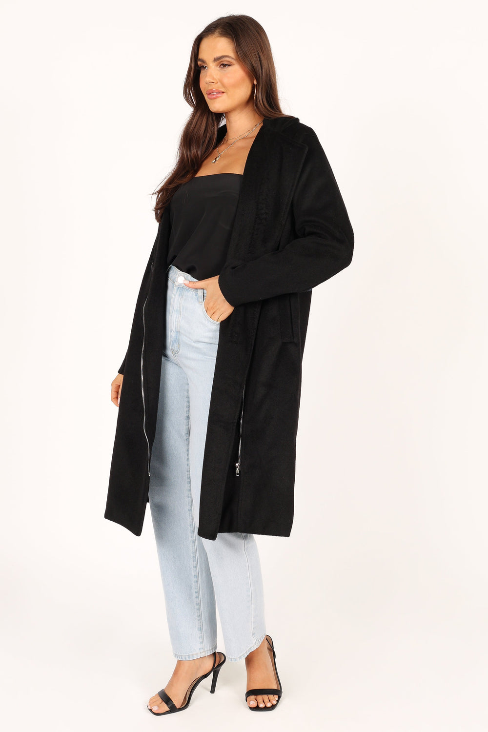 Mila Zip Front Long Coat Black Petal & Pup USA