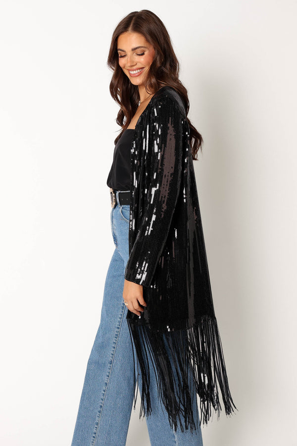 Petal and Pup USA OUTERWEAR Miriam Sequin Fringe Duster - Black