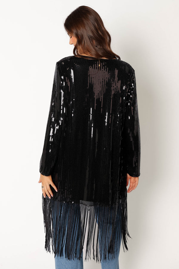 Petal and Pup USA OUTERWEAR Miriam Sequin Fringe Duster - Black