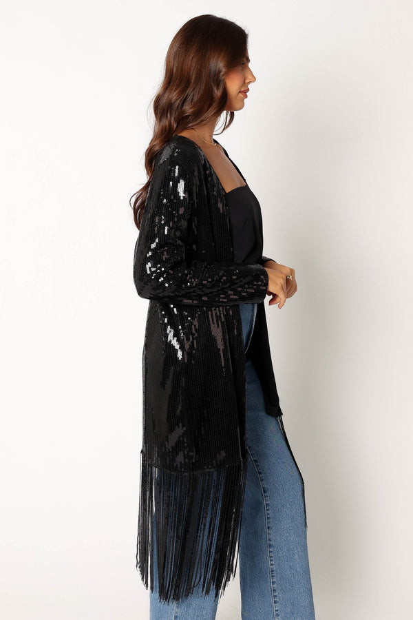 Petal and Pup USA OUTERWEAR Miriam Sequin Fringe Duster - Black