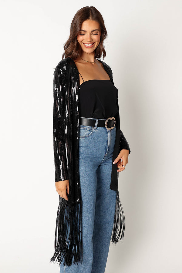 Petal and Pup USA OUTERWEAR Miriam Sequin Fringe Duster - Black