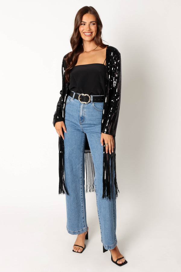 Petal and Pup USA OUTERWEAR Miriam Sequin Fringe Duster - Black