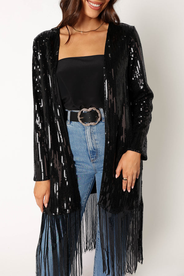 Petal and Pup USA OUTERWEAR Miriam Sequin Fringe Duster - Black