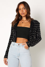 Petal and Pup USA OUTERWEAR Monica All Over Pearl Crop Jacket - Black