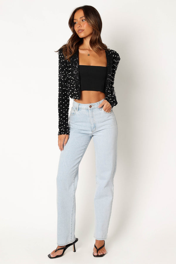 Petal and Pup USA OUTERWEAR Monica All Over Pearl Crop Jacket - Black