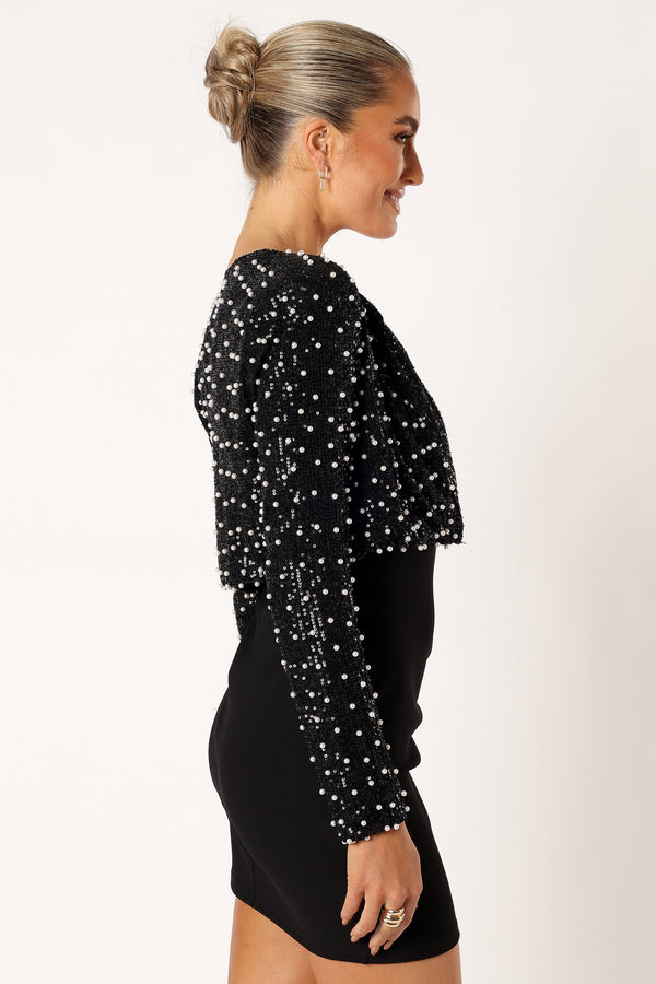 Petal and Pup USA OUTERWEAR Monica All Over Pearl Crop Jacket - Black