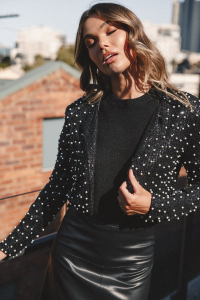 Monica All Over Pearl Crop Jacket - Black