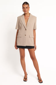 Petal and Pup USA OUTERWEAR Nora Short Sleeve Blazer - Beige
