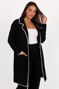 Petal and Pup USA OUTERWEAR Oaklynn Contrast Stitch Coatigan - Black