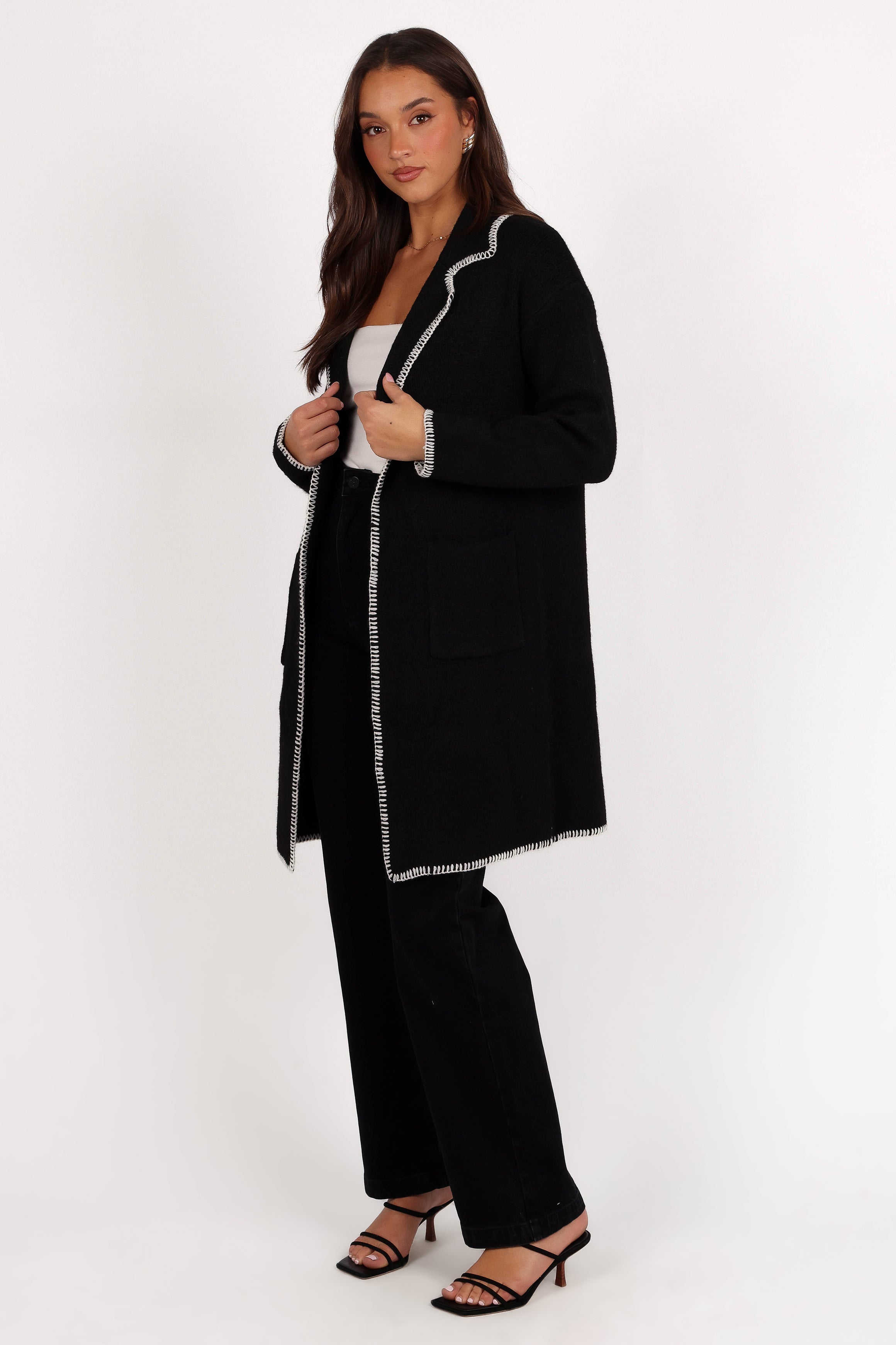 Petal and Pup USA OUTERWEAR Oaklynn Contrast Stitch Coatigan - Black