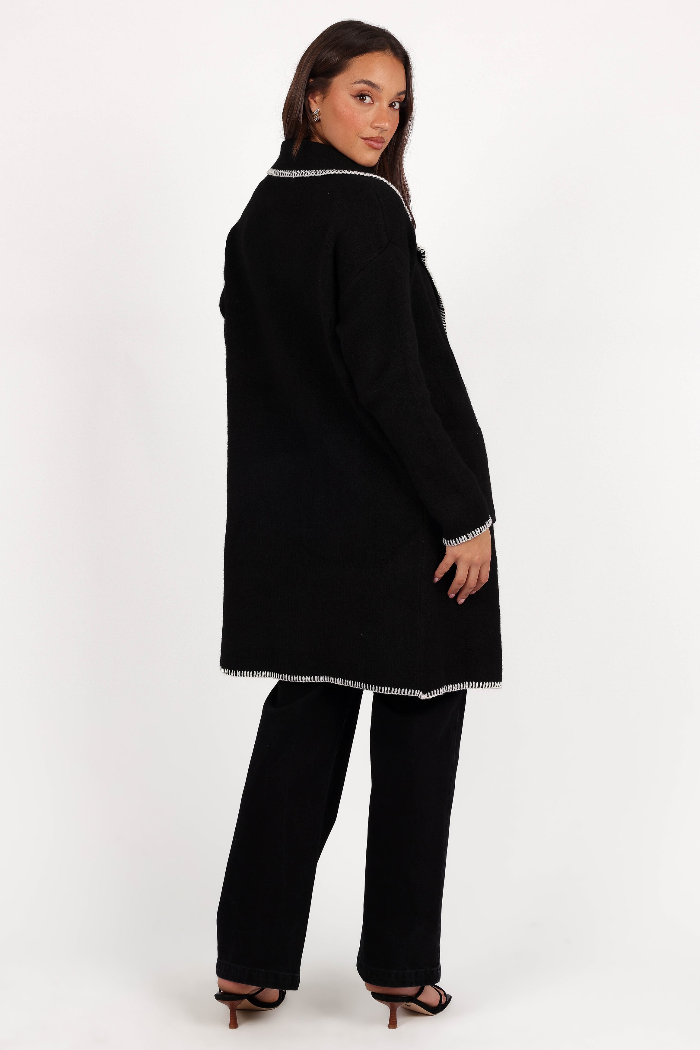 Petal and Pup USA OUTERWEAR Oaklynn Contrast Stitch Coatigan - Black