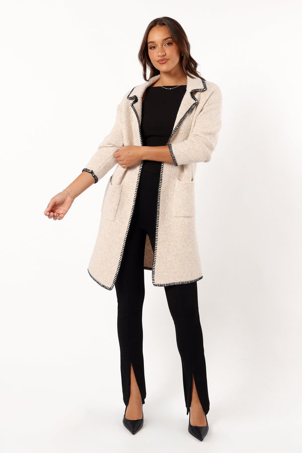 Petal and Pup USA OUTERWEAR Oaklynn Contrast Stitch Coatigan - Oat