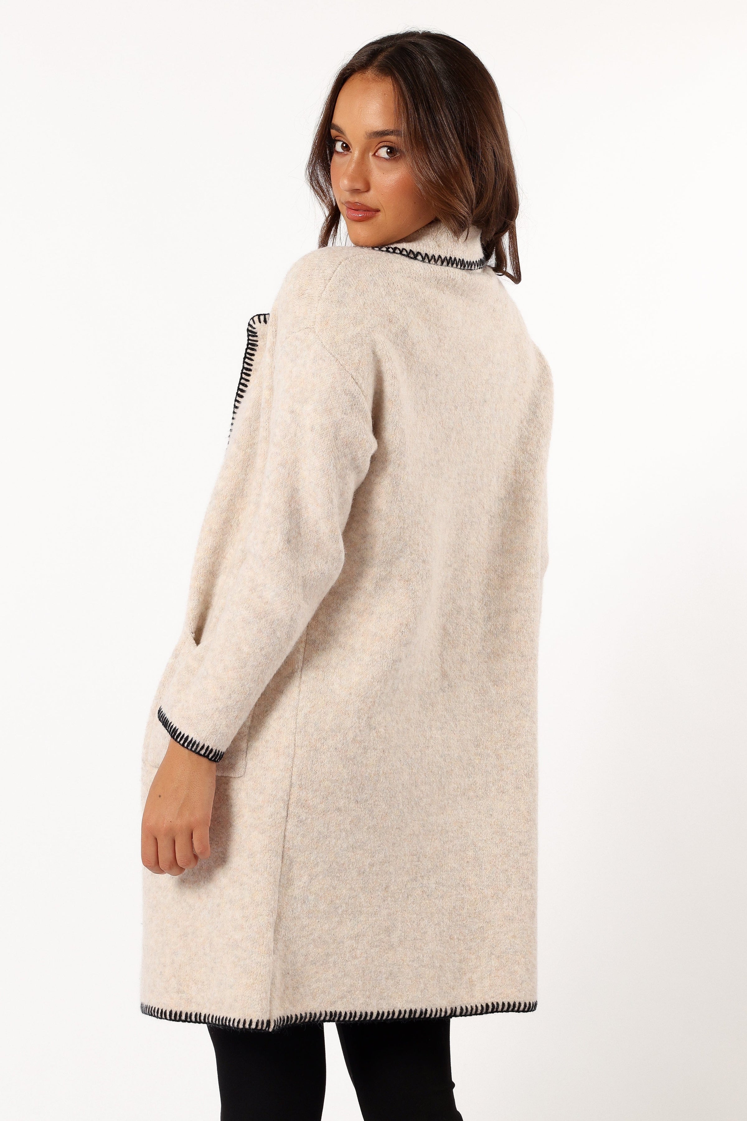 Petal and Pup USA OUTERWEAR Oaklynn Contrast Stitch Coatigan - Oat