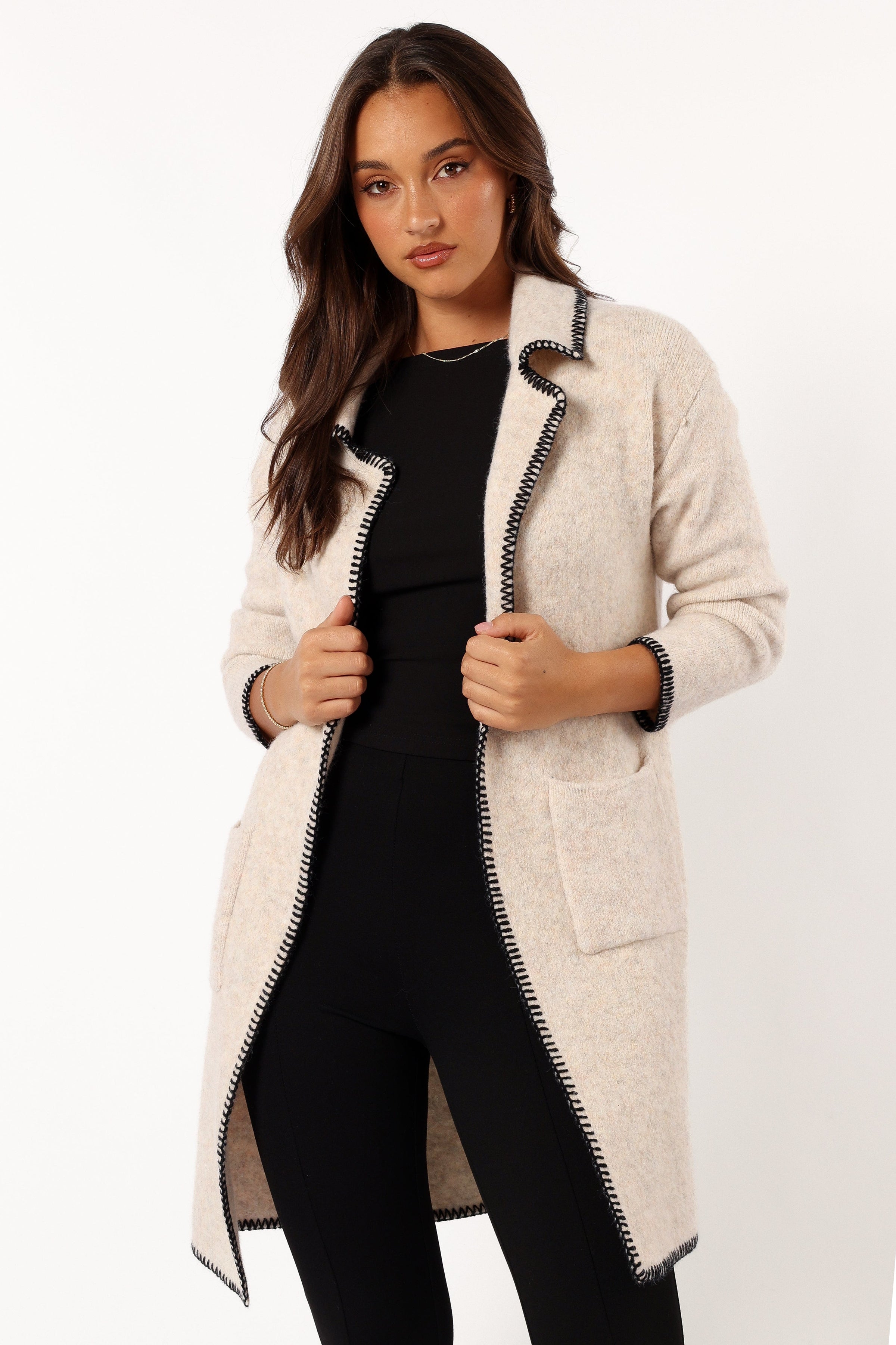 Petal and Pup USA OUTERWEAR Oaklynn Contrast Stitch Coatigan - Oat