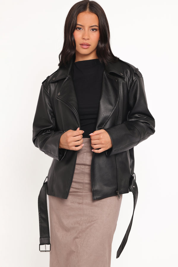 Petal and Pup USA OUTERWEAR Parsons Oversized Faux Leather Moto Jacket - Black
