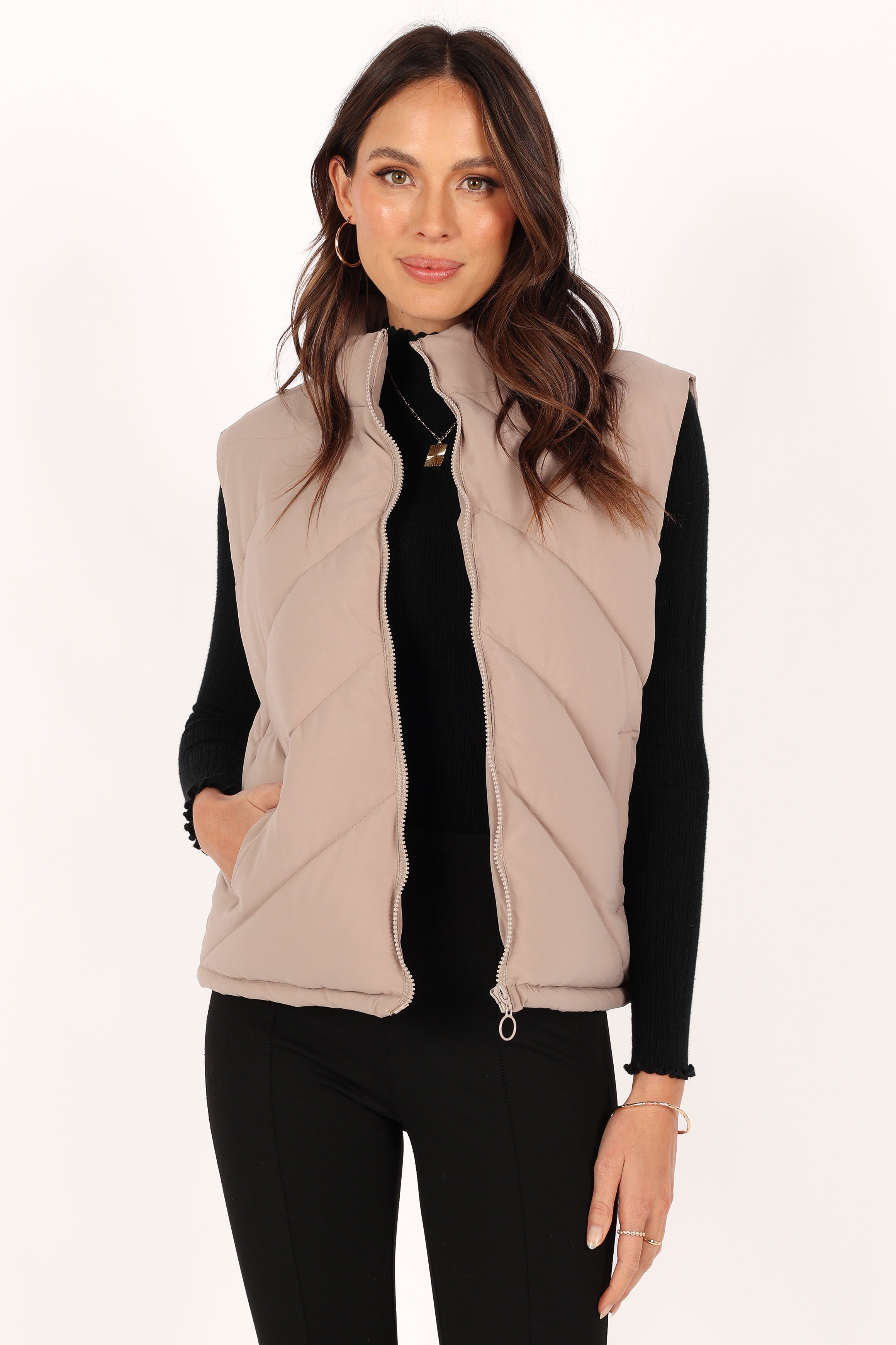 RICKI'S Carlyn Long Puffer Vest with Detachable Hood & Fur Trim