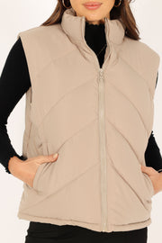 Petal and Pup USA OUTERWEAR Piper Chevron Quilted Puffer Vest - Beige