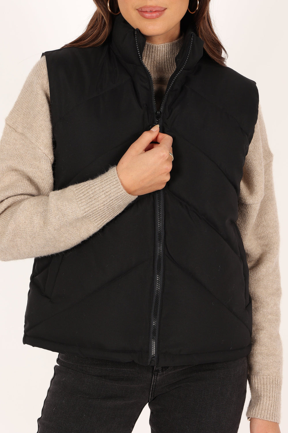 Petal and Pup USA OUTERWEAR Piper Chevron Quilted Puffer Vest - Black