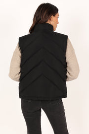 Petal and Pup USA OUTERWEAR Piper Chevron Quilted Puffer Vest - Black