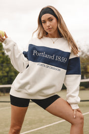 OUTERWEAR @Portland Colorblock Oversized Sweatshirt - White Navy