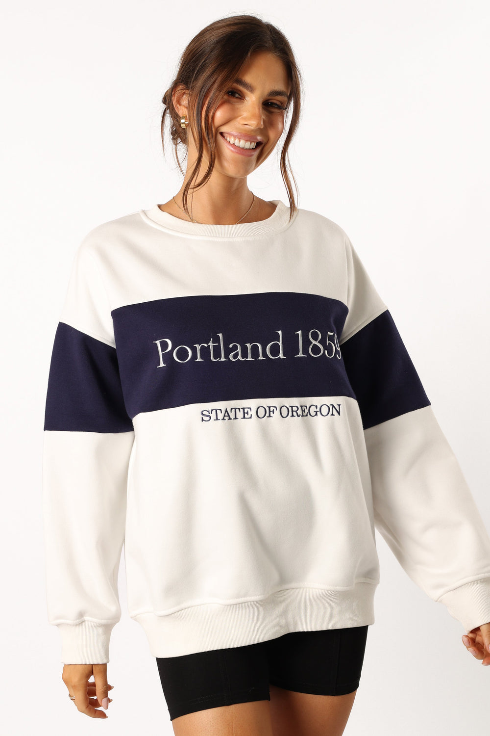 Petal and Pup USA OUTERWEAR Portland Colorblock Oversized Sweatshirt - White Navy