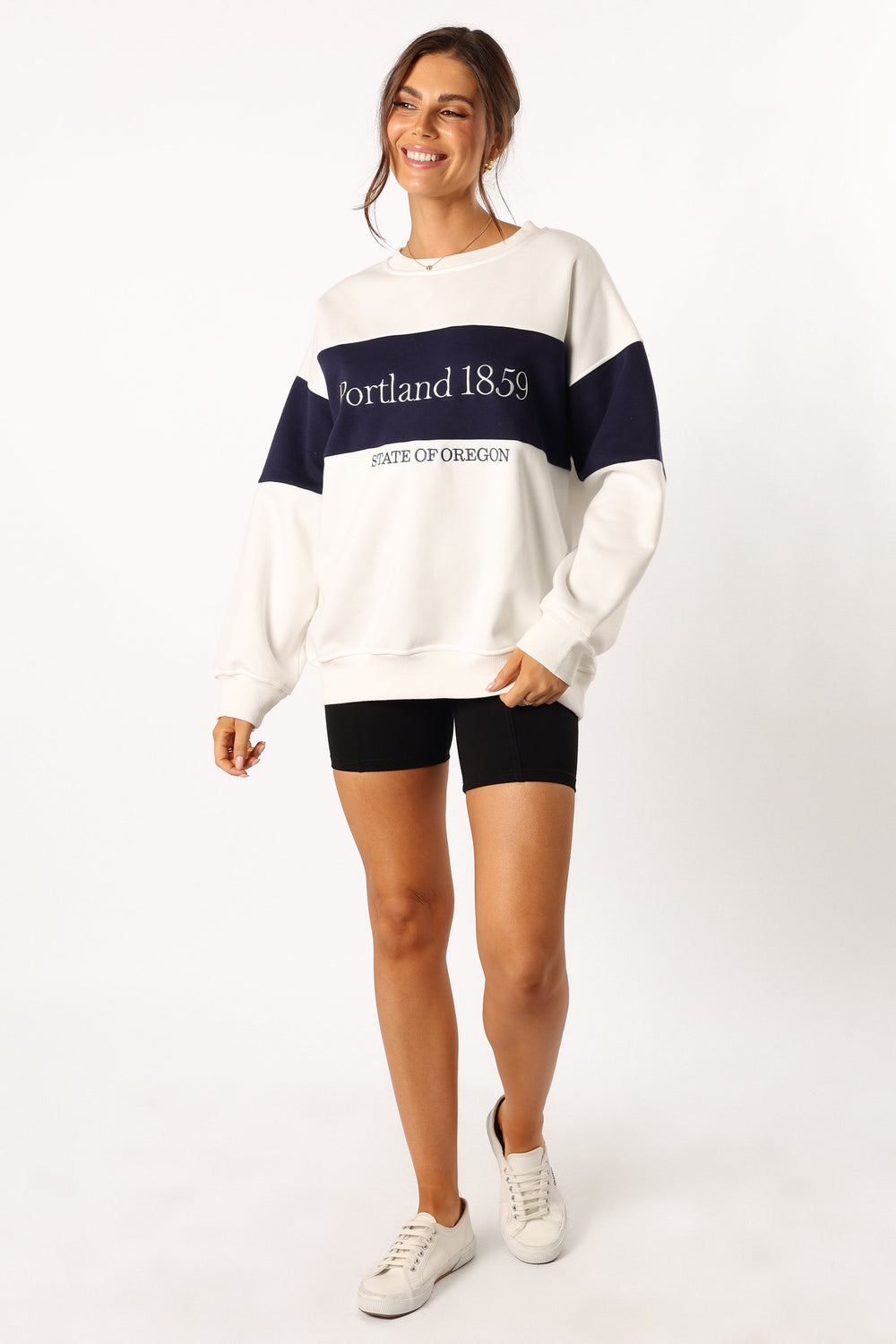Portland Colorblock Oversized Sweatshirt - White Navy - Petal & Pup USA