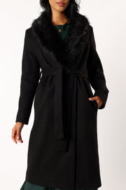 Petal and Pup USA OUTERWEAR Raelyn Faux Fur Trim Coat - Black