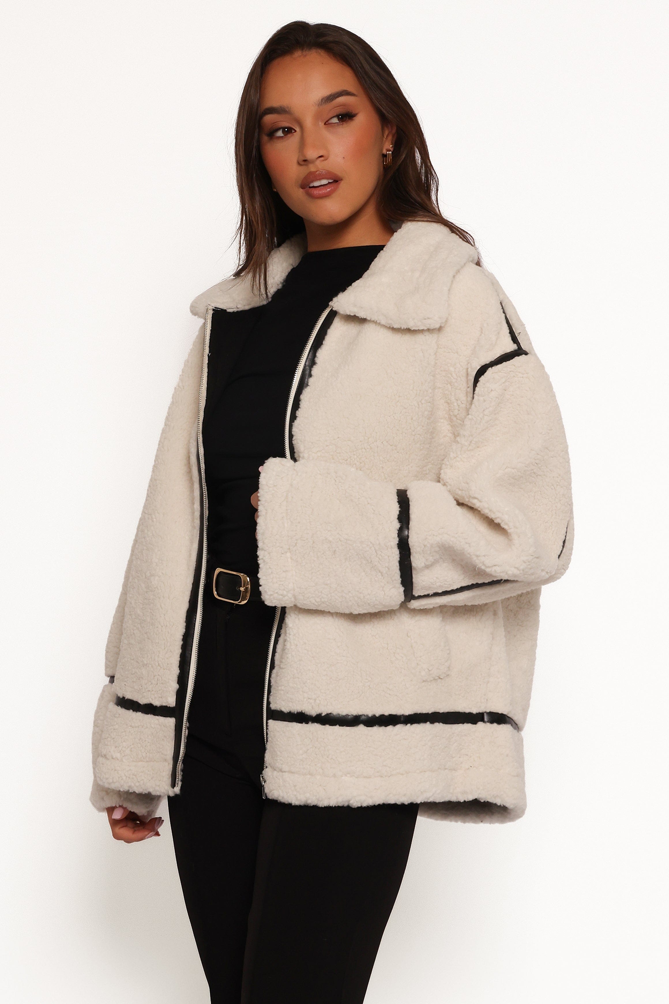 Petal and Pup USA OUTERWEAR Ricki Faux Sherling Jacket - White