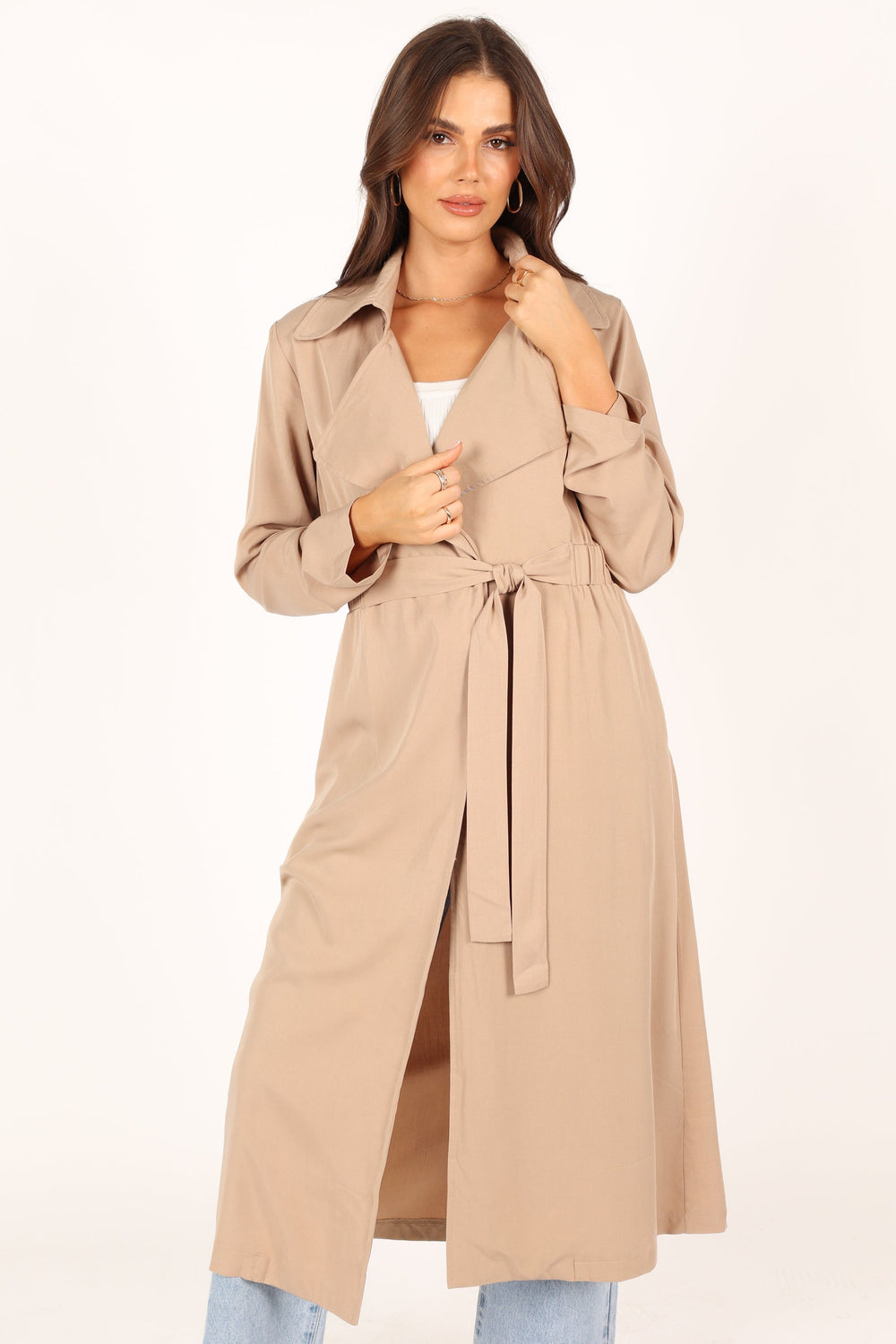 Petal and Pup USA Outerwear Robyn Tie Front Trench Coat - Beige