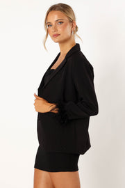 Petal and Pup USA OUTERWEAR Rosemary Faux Feather Sleeve Blazer - Black