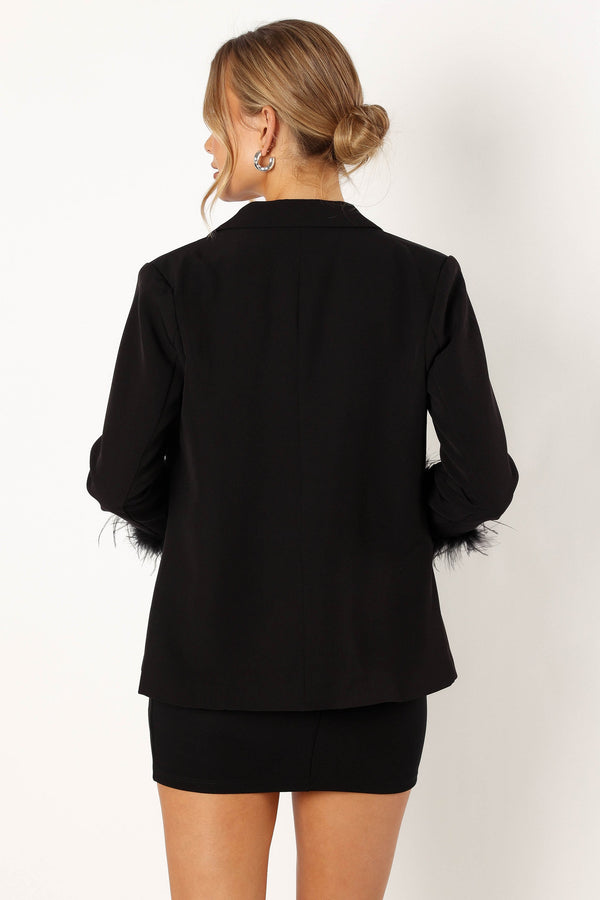 Petal and Pup USA OUTERWEAR Rosemary Faux Feather Sleeve Blazer - Black