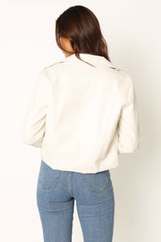 Petal and Pup USA OUTERWEAR Salem Faux Leather Moto Jacket - White