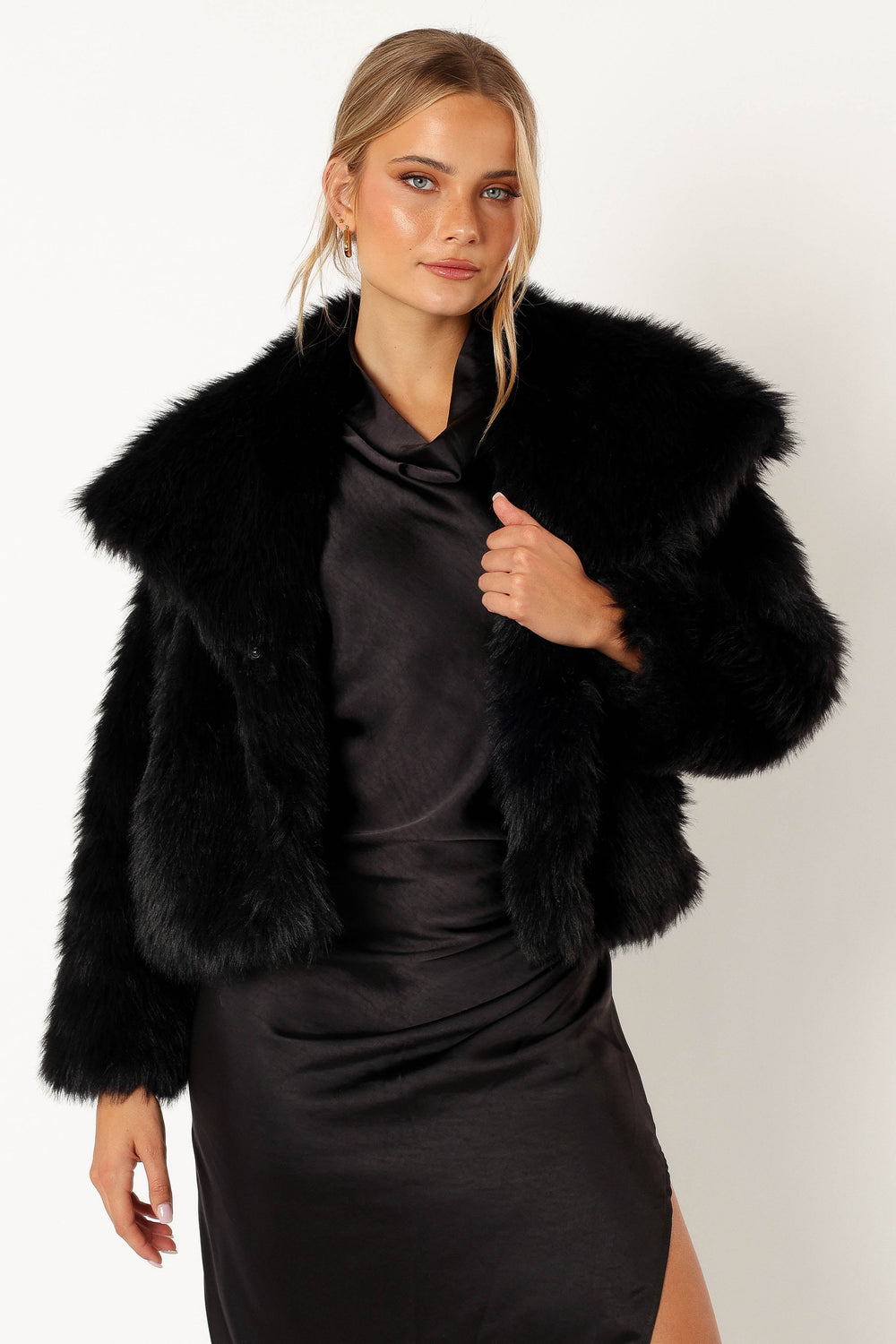 Sarai Faux Fur Jacket - Black - Petal & Pup USA