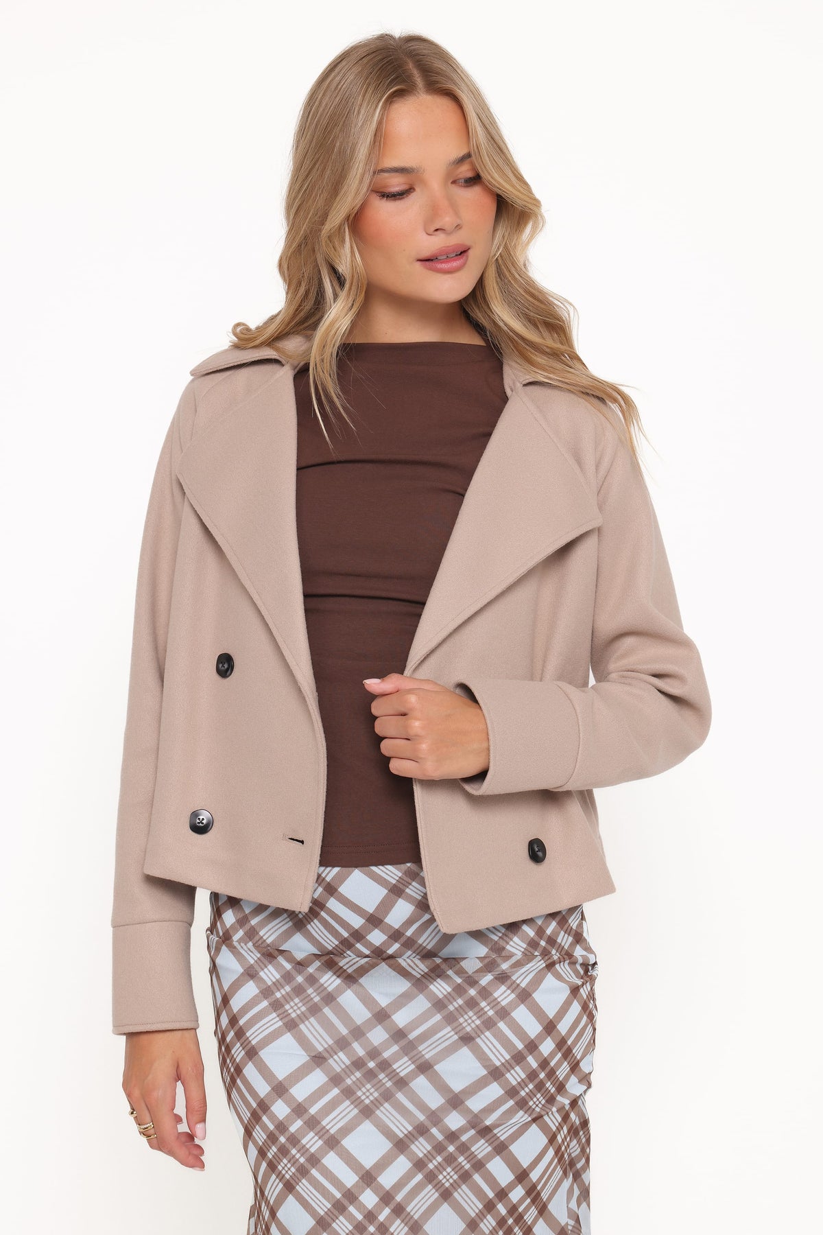 Petal and Pup USA OUTERWEAR Saylor Cropped Car Coat - Oatmeal