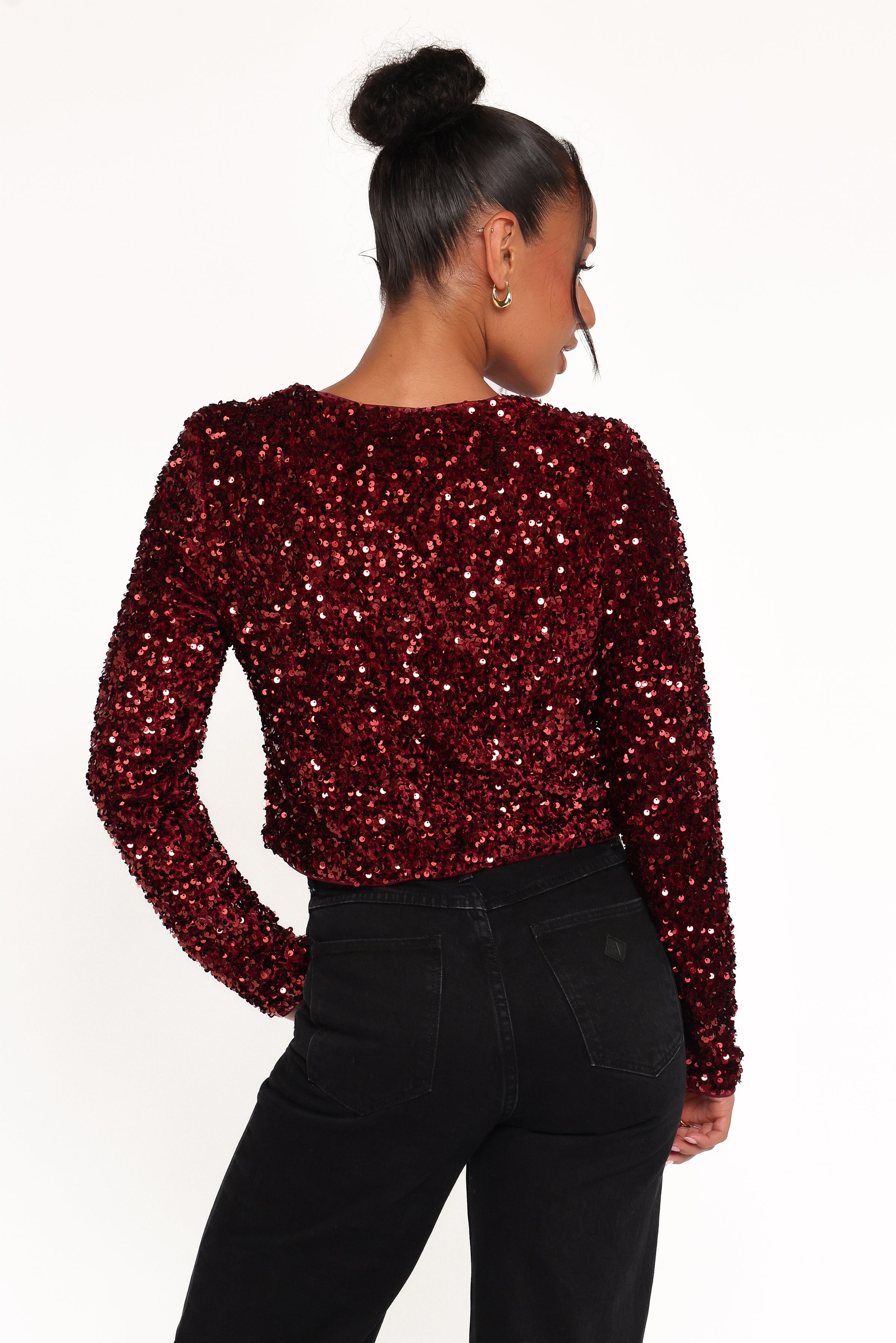 Petal and Pup USA OUTERWEAR Scarlette Cropped Jacket - Burgundy Sequin