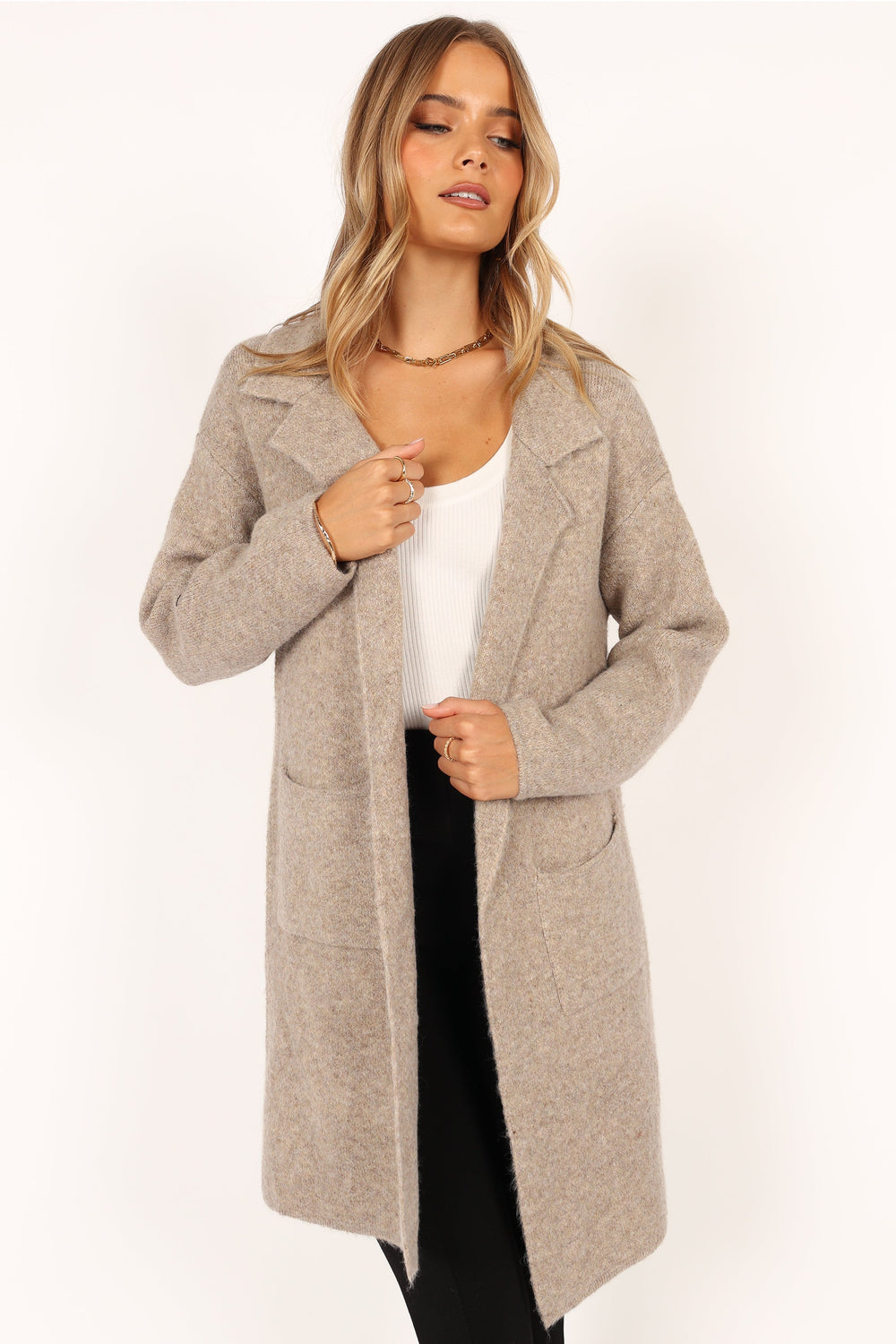 Petal and Pup USA OUTERWEAR Skylar Open Front Coatigan - Taupe