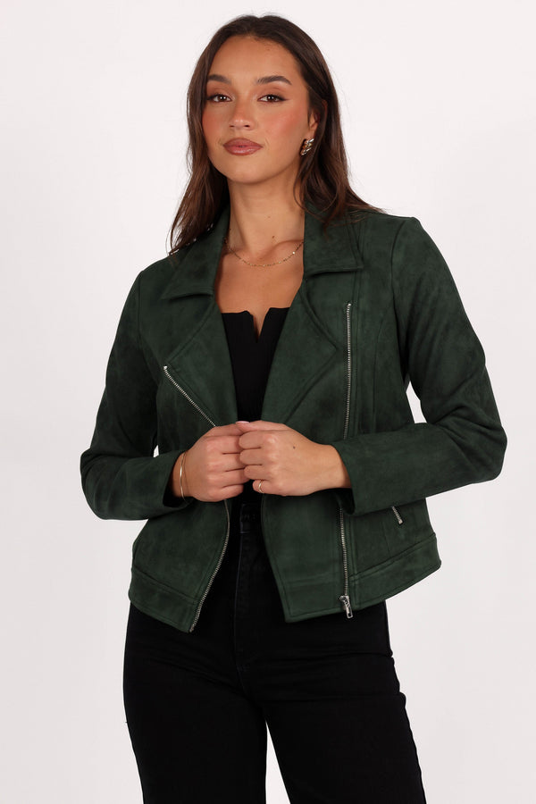 Petal and Pup USA OUTERWEAR Spencer Faux Suede Moto Jacket - Olive