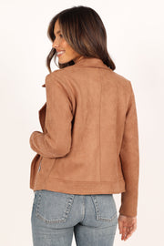 Petal and Pup USA OUTERWEAR Spencer Faux Suede Moto Jacket - Tan