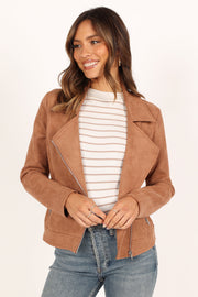 Petal and Pup USA OUTERWEAR Spencer Faux Suede Moto Jacket - Tan
