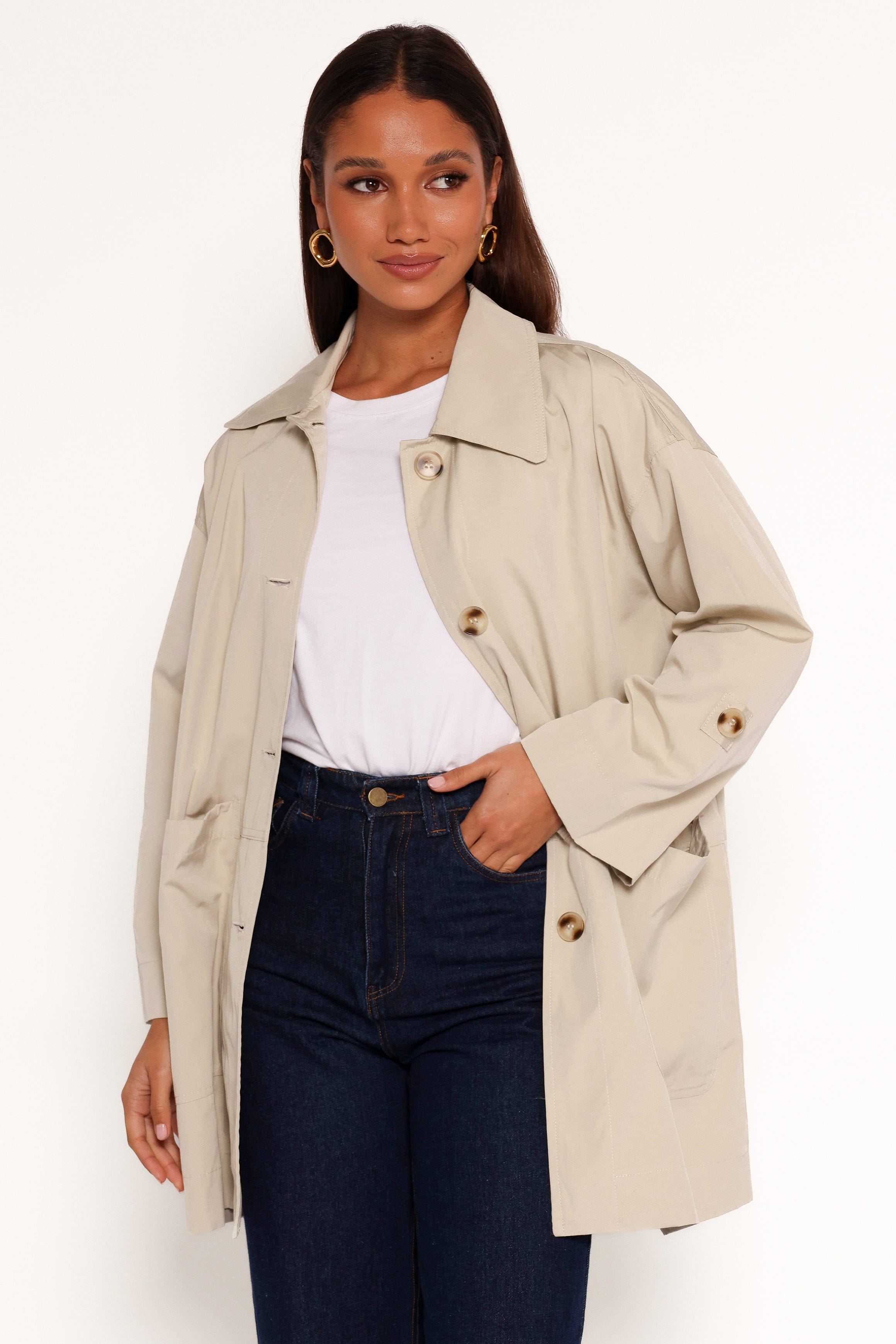 Petal and Pup USA OUTERWEAR Stella Button Front Collar Jacket - Taupe