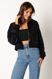 Petal and Pup USA OUTERWEAR Stevie Sequin Bomber Jacket - Black