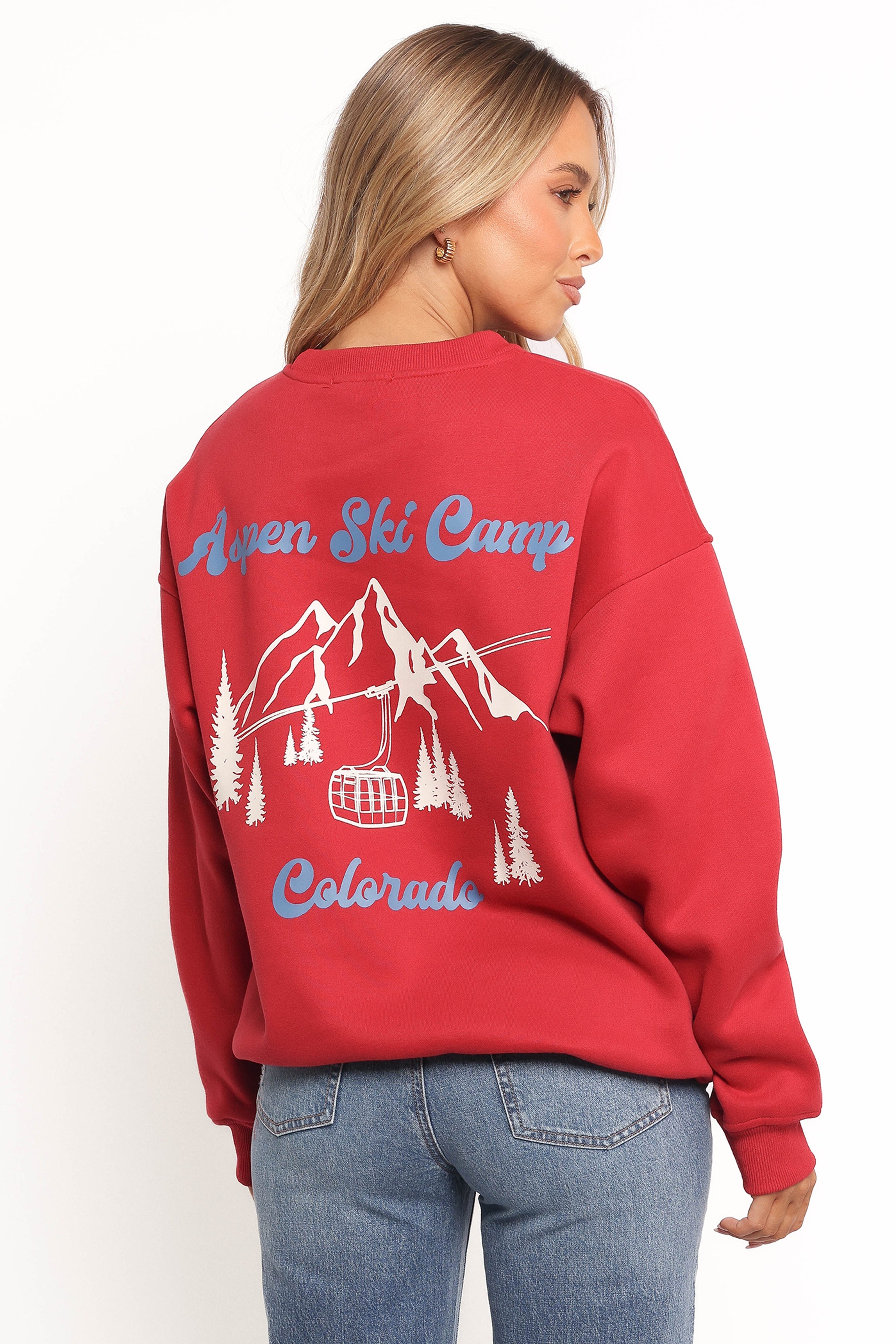 Petal and Pup USA OUTERWEAR Torie Apres Ski Camp Sweatshirt - Cherry
