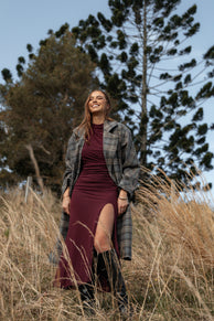 Petal and Pup USA OUTERWEAR Torie Waist Tie Long Coat - Grey Check (Hold for Rack)