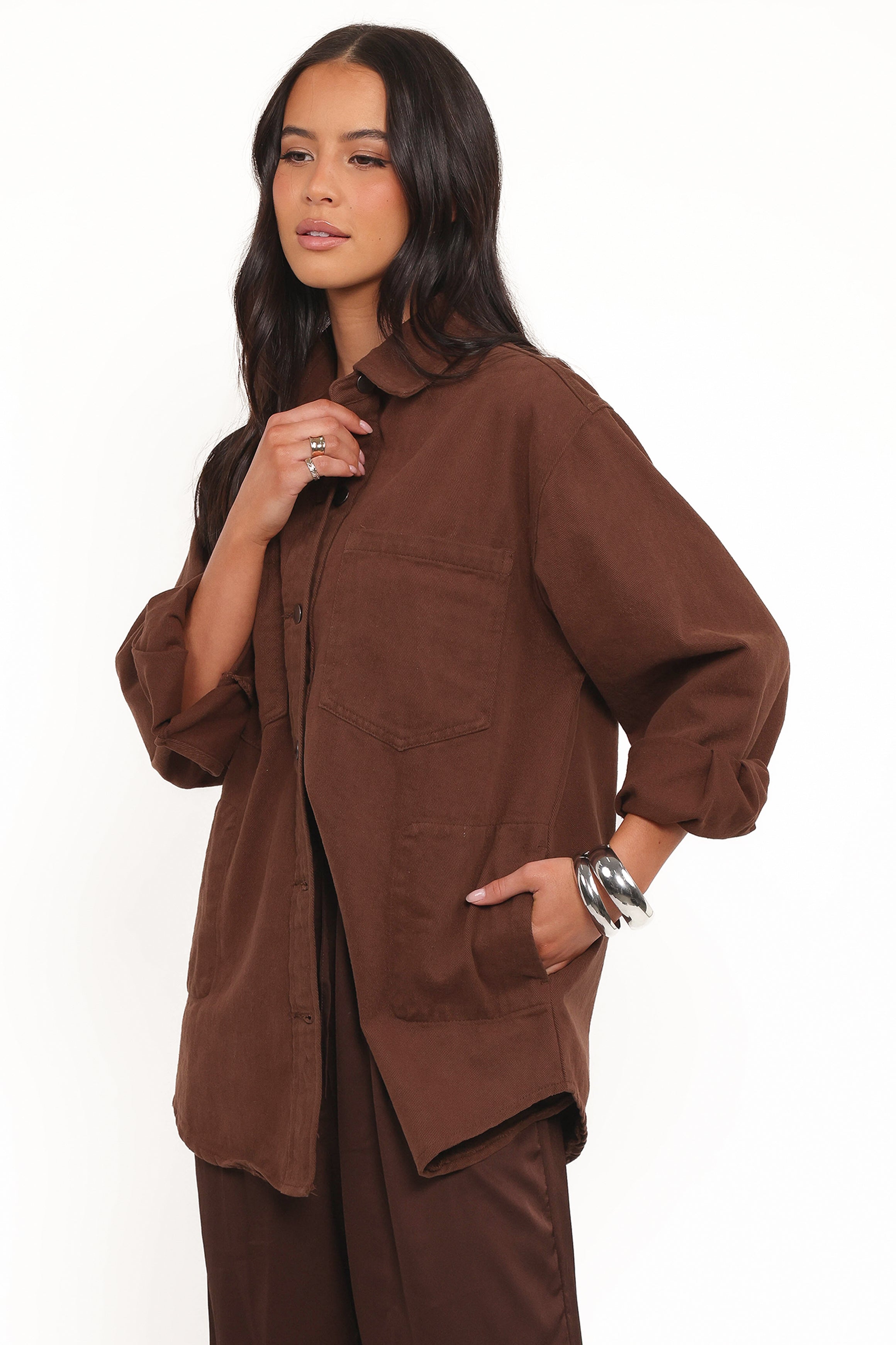 Petal and Pup USA OUTERWEAR Toto Denim Shacket - Chocolate Brown