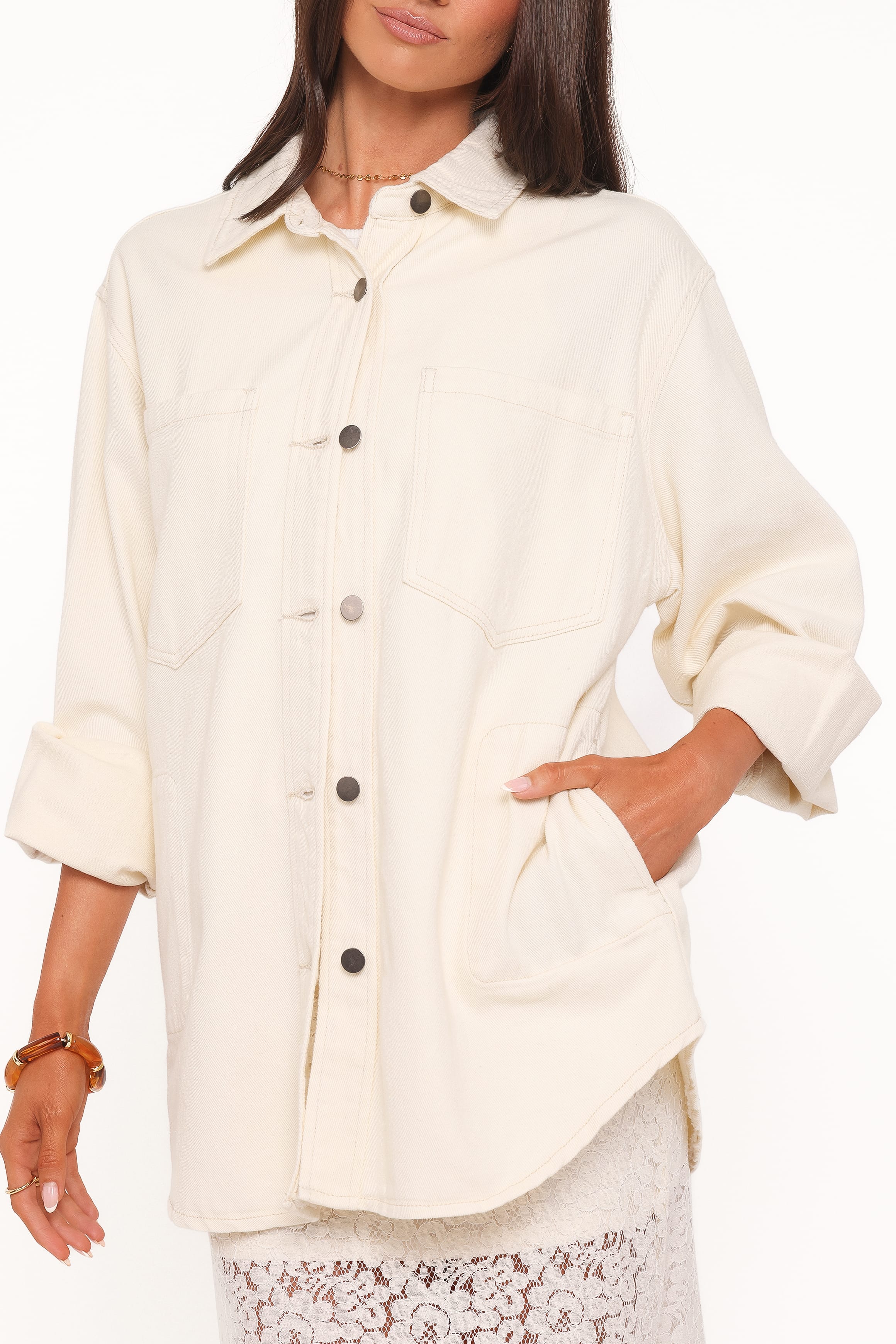Petal and Pup USA OUTERWEAR Toto Denim Shacket - Ivory